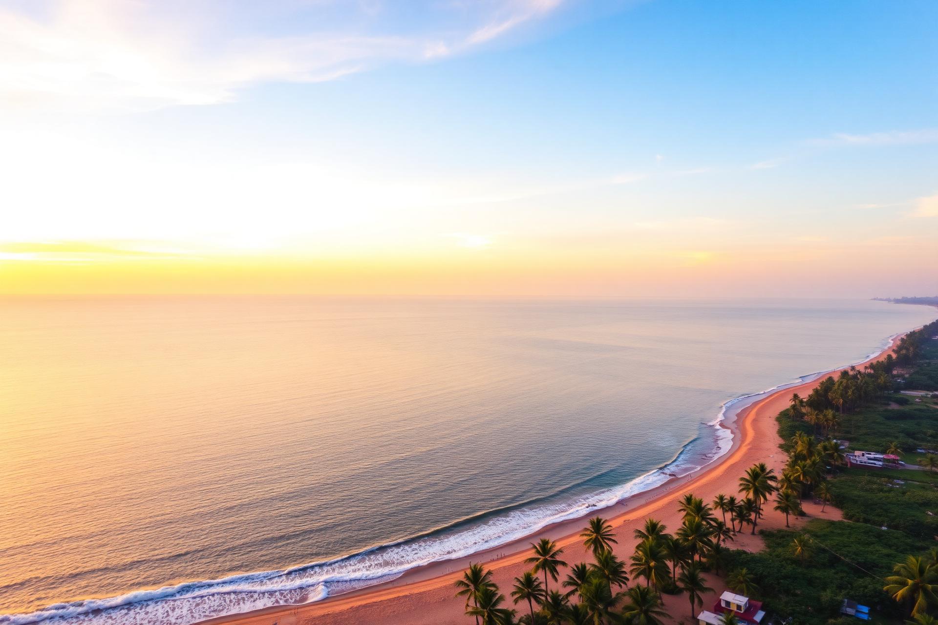 Aerial view of RK Beach in Vizag at sunset